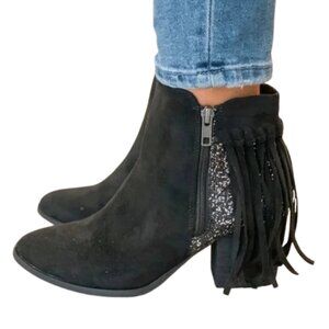 Very G Gypsy Jazz Black Sparkle Fringe Western Boutique Booties